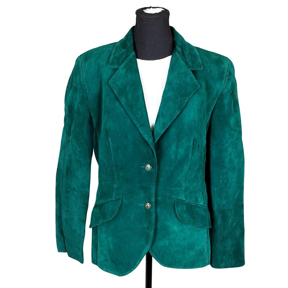 Vintage‎ Danier Suede Leather Tailored Blazer Jacket Green Made in Canada